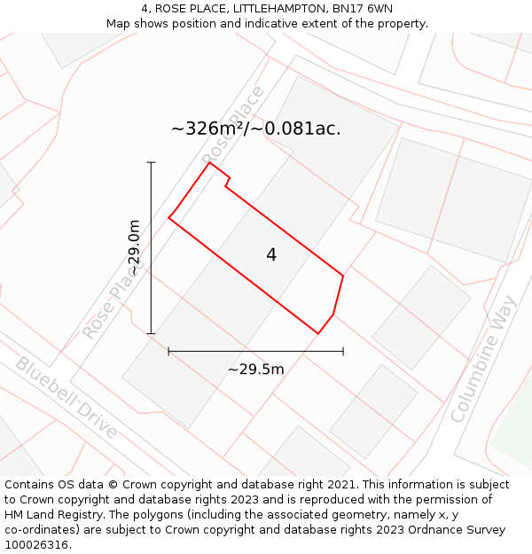 4, ROSE PLACE, LITTLEHAMPTON, BN17 6WN: Plot and title map