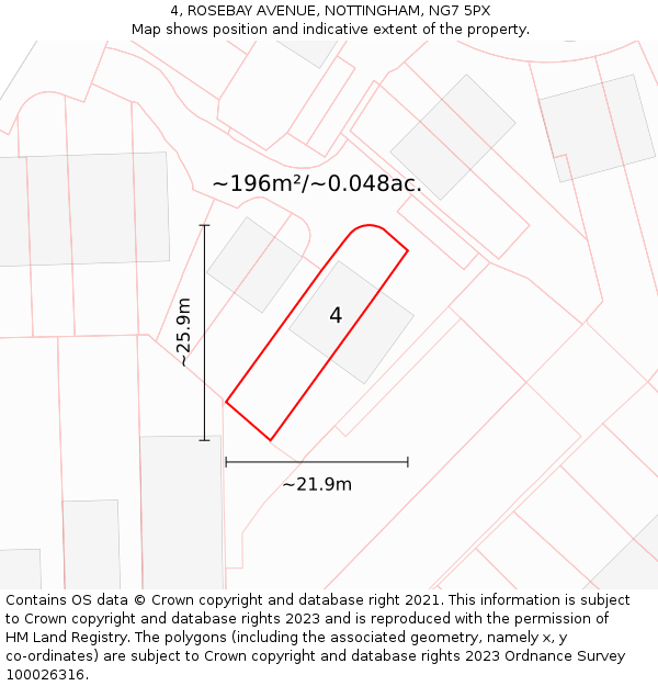 4, ROSEBAY AVENUE, NOTTINGHAM, NG7 5PX: Plot and title map