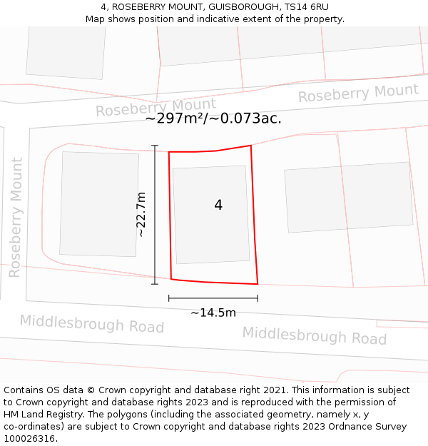 4, ROSEBERRY MOUNT, GUISBOROUGH, TS14 6RU: Plot and title map