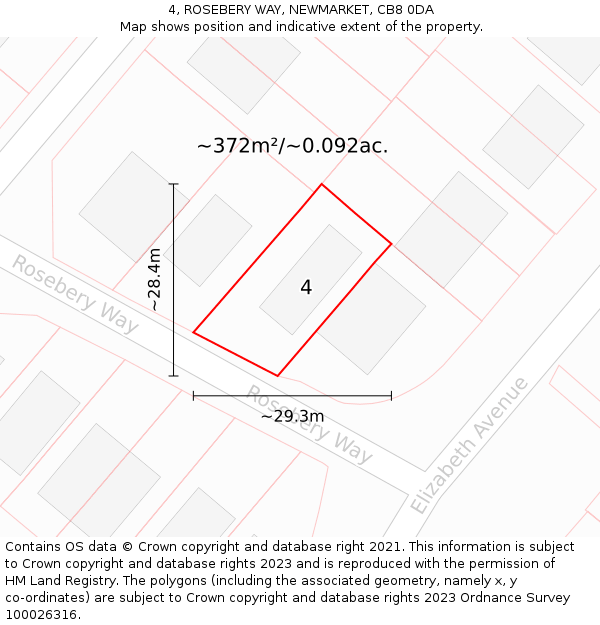 4, ROSEBERY WAY, NEWMARKET, CB8 0DA: Plot and title map