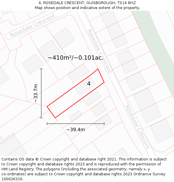 4, ROSEDALE CRESCENT, GUISBOROUGH, TS14 8HZ: Plot and title map