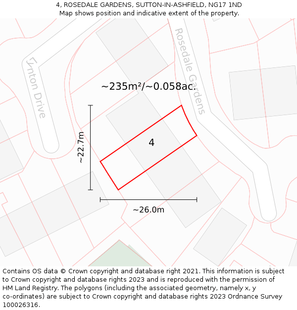 4, ROSEDALE GARDENS, SUTTON-IN-ASHFIELD, NG17 1ND: Plot and title map