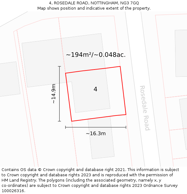 4, ROSEDALE ROAD, NOTTINGHAM, NG3 7GQ: Plot and title map