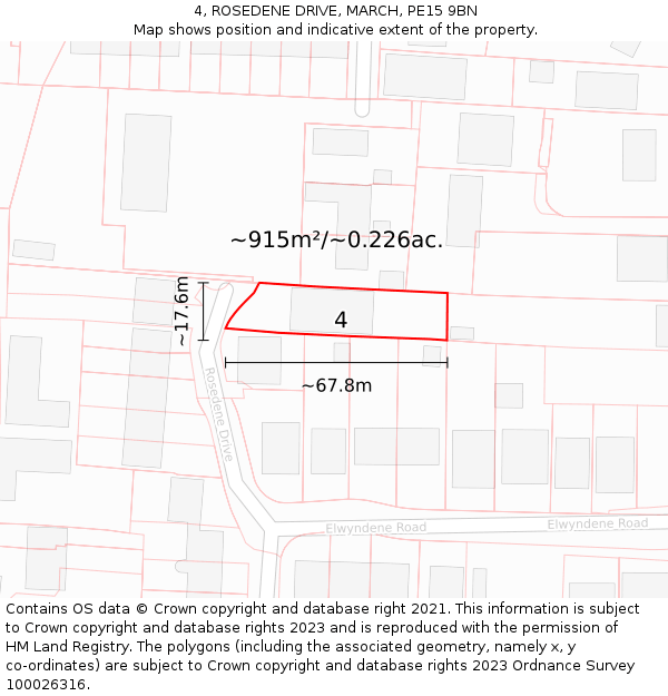 4, ROSEDENE DRIVE, MARCH, PE15 9BN: Plot and title map