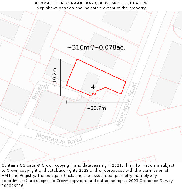 4, ROSEHILL, MONTAGUE ROAD, BERKHAMSTED, HP4 3EW: Plot and title map