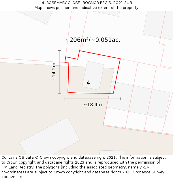 4, ROSEMARY CLOSE, BOGNOR REGIS, PO21 3UB: Plot and title map