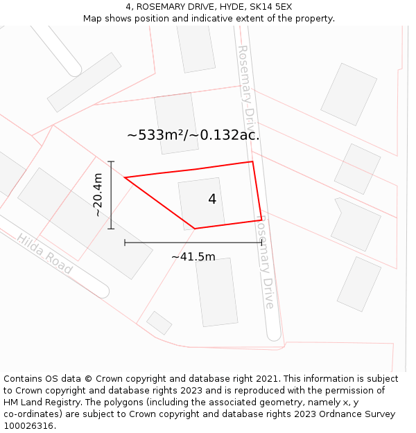 4, ROSEMARY DRIVE, HYDE, SK14 5EX: Plot and title map