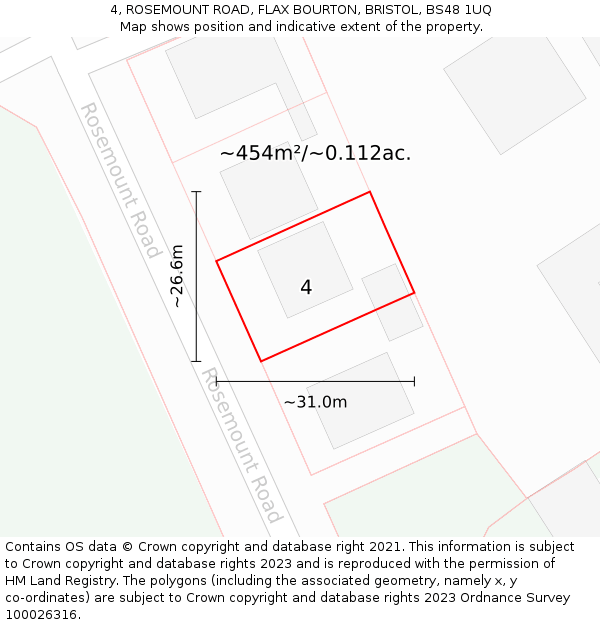 4, ROSEMOUNT ROAD, FLAX BOURTON, BRISTOL, BS48 1UQ: Plot and title map