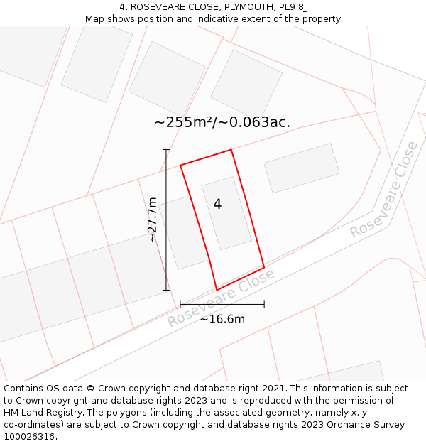 4, ROSEVEARE CLOSE, PLYMOUTH, PL9 8JJ: Plot and title map