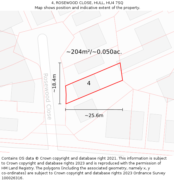 4, ROSEWOOD CLOSE, HULL, HU4 7SQ: Plot and title map