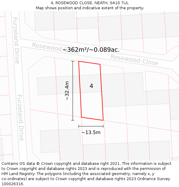 4, ROSEWOOD CLOSE, NEATH, SA10 7UL: Plot and title map