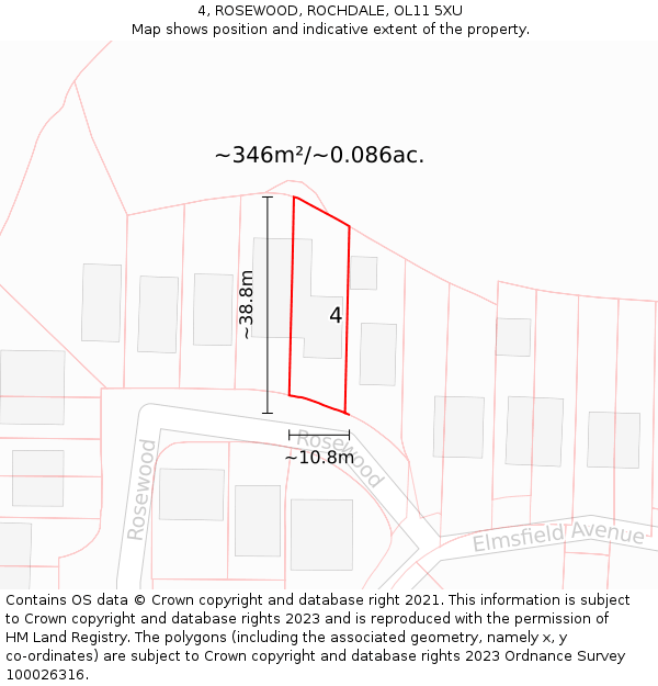 4, ROSEWOOD, ROCHDALE, OL11 5XU: Plot and title map