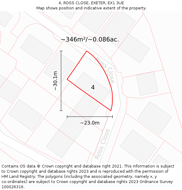 4, ROSS CLOSE, EXETER, EX1 3UE: Plot and title map