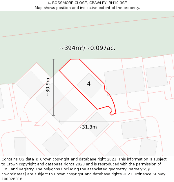 4, ROSSMORE CLOSE, CRAWLEY, RH10 3SE: Plot and title map