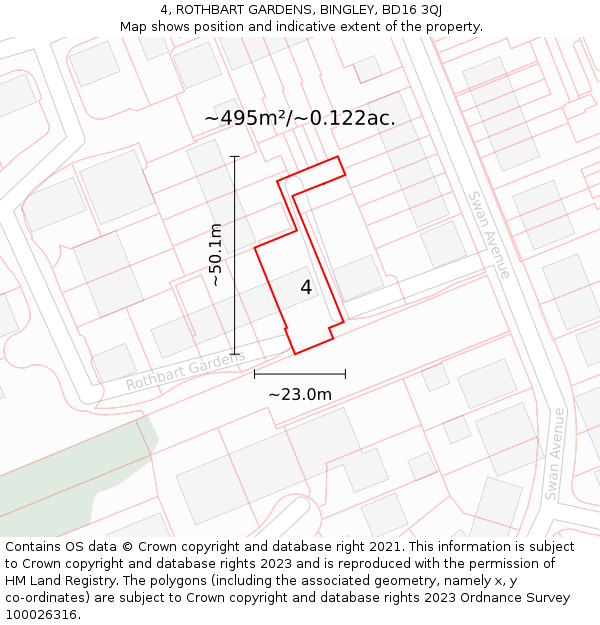 4, ROTHBART GARDENS, BINGLEY, BD16 3QJ: Plot and title map