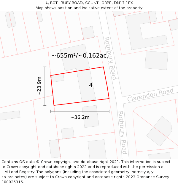 4, ROTHBURY ROAD, SCUNTHORPE, DN17 1EX: Plot and title map