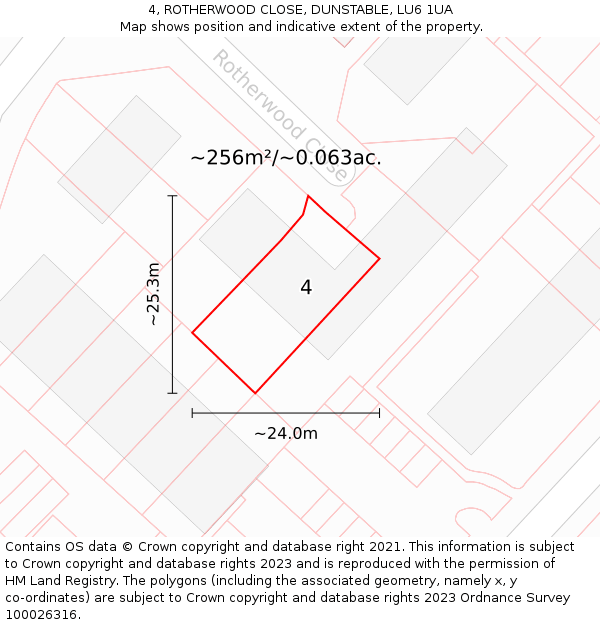 4, ROTHERWOOD CLOSE, DUNSTABLE, LU6 1UA: Plot and title map