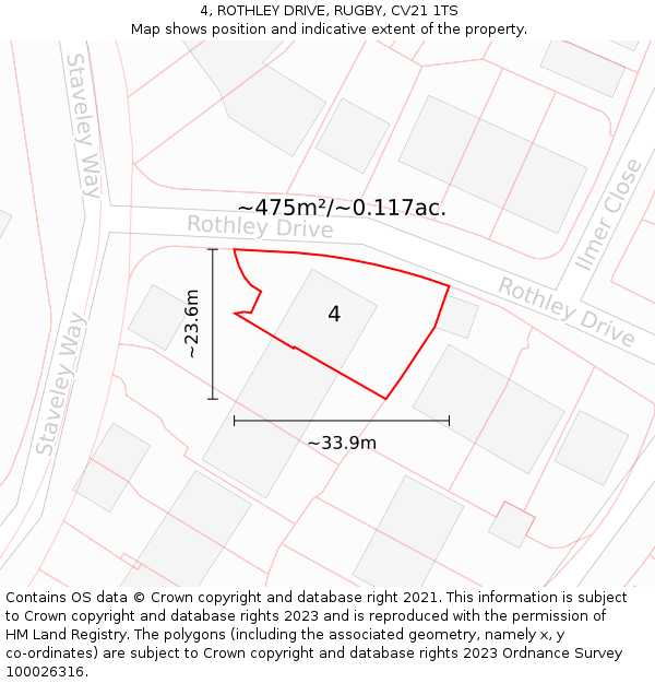 4, ROTHLEY DRIVE, RUGBY, CV21 1TS: Plot and title map