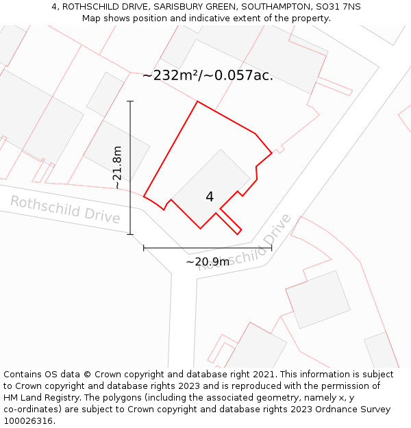 4, ROTHSCHILD DRIVE, SARISBURY GREEN, SOUTHAMPTON, SO31 7NS: Plot and title map