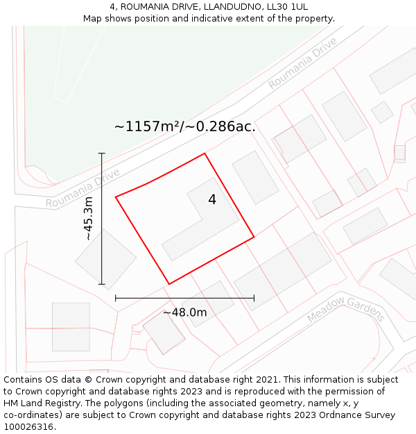 4, ROUMANIA DRIVE, LLANDUDNO, LL30 1UL: Plot and title map