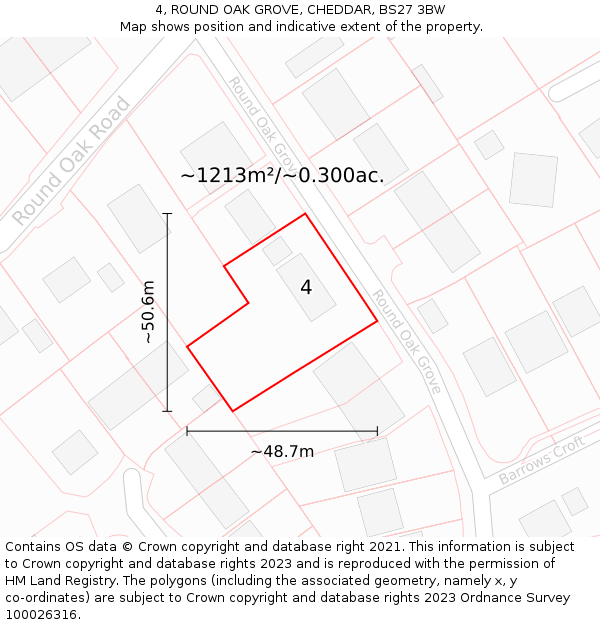 4, ROUND OAK GROVE, CHEDDAR, BS27 3BW: Plot and title map