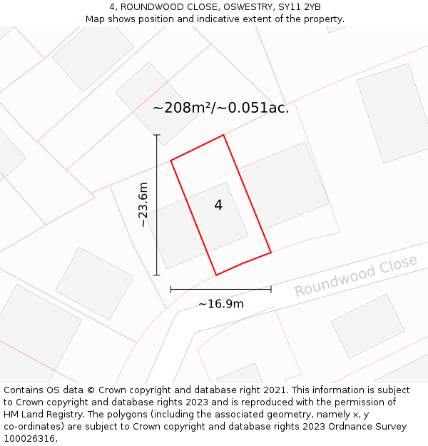 4, ROUNDWOOD CLOSE, OSWESTRY, SY11 2YB: Plot and title map