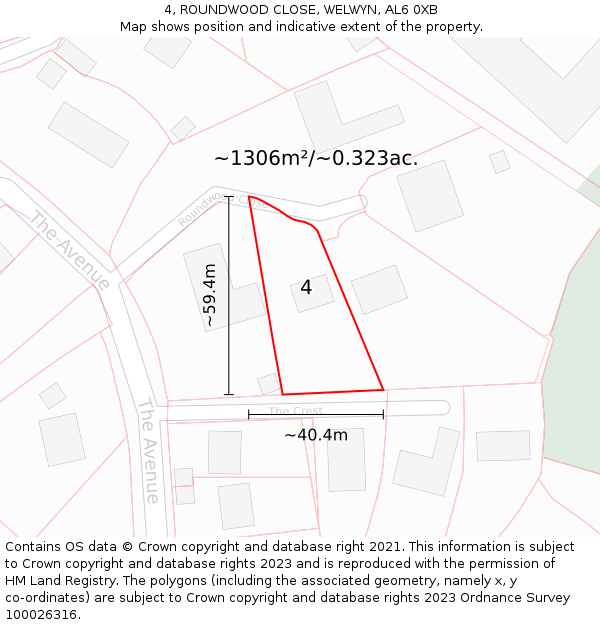 4, ROUNDWOOD CLOSE, WELWYN, AL6 0XB: Plot and title map