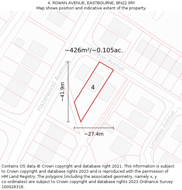 4, ROWAN AVENUE, EASTBOURNE, BN22 0RY: Plot and title map