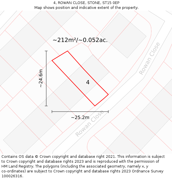 4, ROWAN CLOSE, STONE, ST15 0EP: Plot and title map