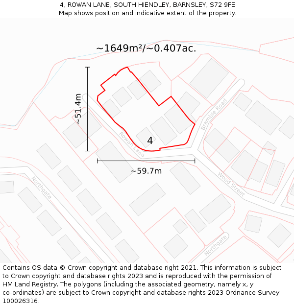 4, ROWAN LANE, SOUTH HIENDLEY, BARNSLEY, S72 9FE: Plot and title map