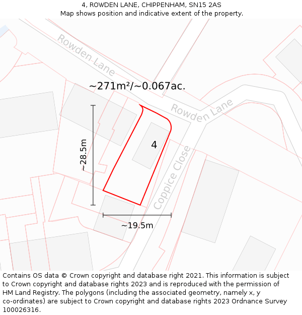 4, ROWDEN LANE, CHIPPENHAM, SN15 2AS: Plot and title map