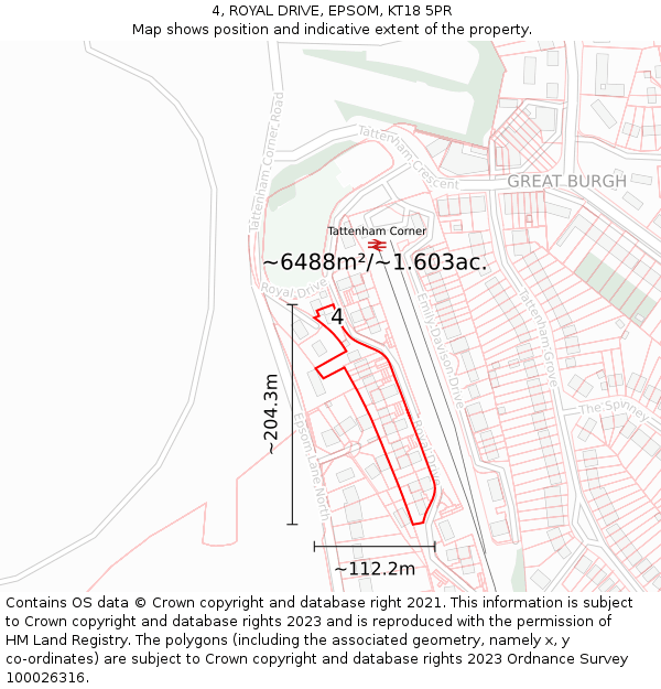 4, ROYAL DRIVE, EPSOM, KT18 5PR: Plot and title map