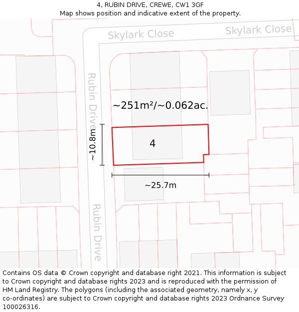 4, RUBIN DRIVE, CREWE, CW1 3GF: Plot and title map