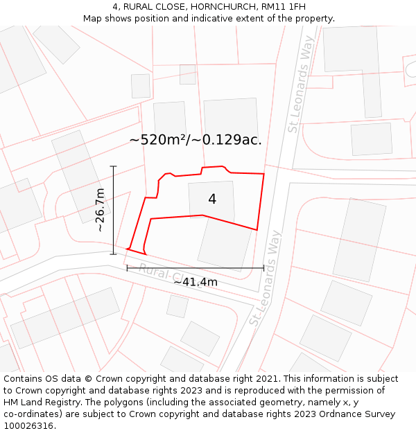 4, RURAL CLOSE, HORNCHURCH, RM11 1FH: Plot and title map