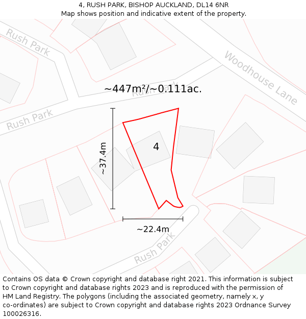 4, RUSH PARK, BISHOP AUCKLAND, DL14 6NR: Plot and title map