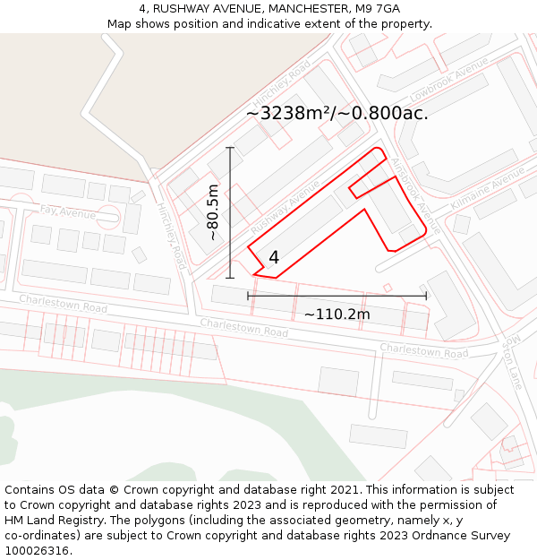 4, RUSHWAY AVENUE, MANCHESTER, M9 7GA: Plot and title map