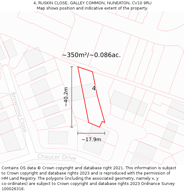 4, RUSKIN CLOSE, GALLEY COMMON, NUNEATON, CV10 9RU: Plot and title map