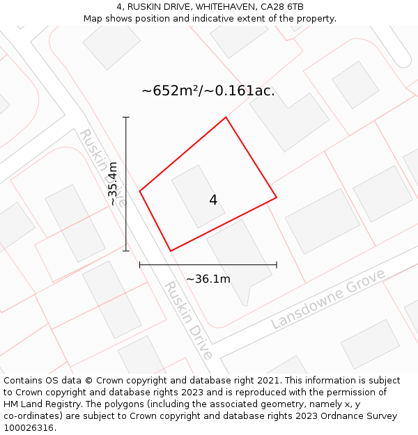 4, RUSKIN DRIVE, WHITEHAVEN, CA28 6TB: Plot and title map