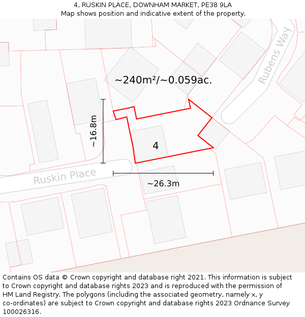 4, RUSKIN PLACE, DOWNHAM MARKET, PE38 9LA: Plot and title map
