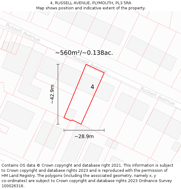 4, RUSSELL AVENUE, PLYMOUTH, PL3 5RA: Plot and title map