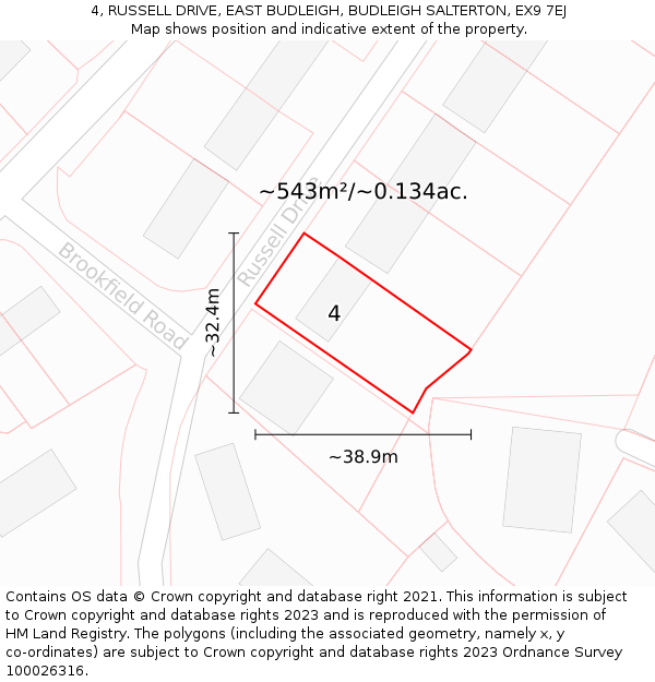 4, RUSSELL DRIVE, EAST BUDLEIGH, BUDLEIGH SALTERTON, EX9 7EJ: Plot and title map