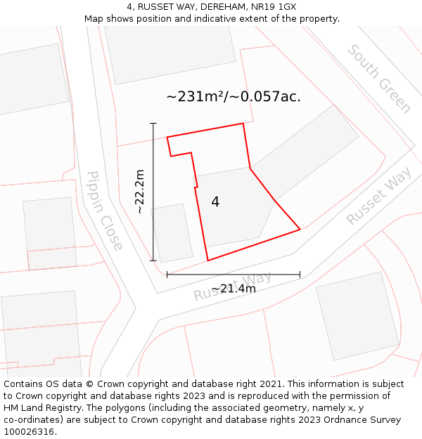 4, RUSSET WAY, DEREHAM, NR19 1GX: Plot and title map
