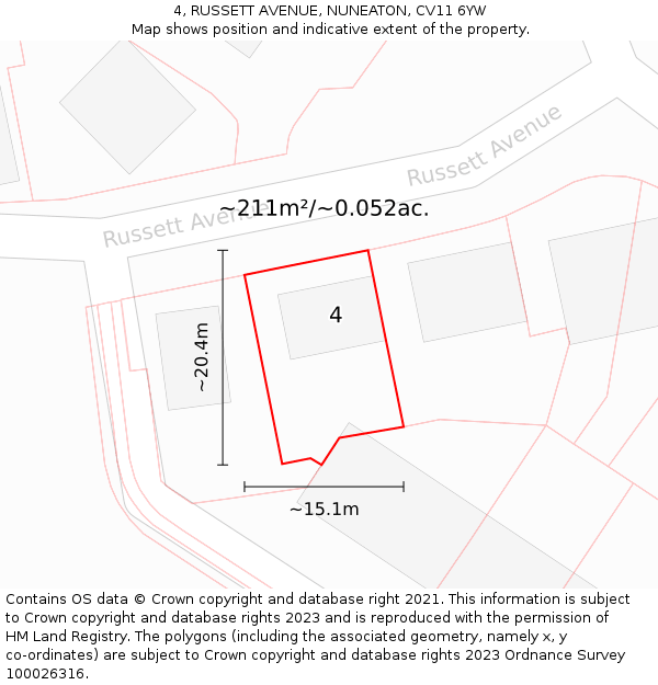 4, RUSSETT AVENUE, NUNEATON, CV11 6YW: Plot and title map