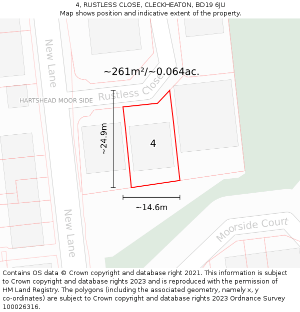 4, RUSTLESS CLOSE, CLECKHEATON, BD19 6JU: Plot and title map