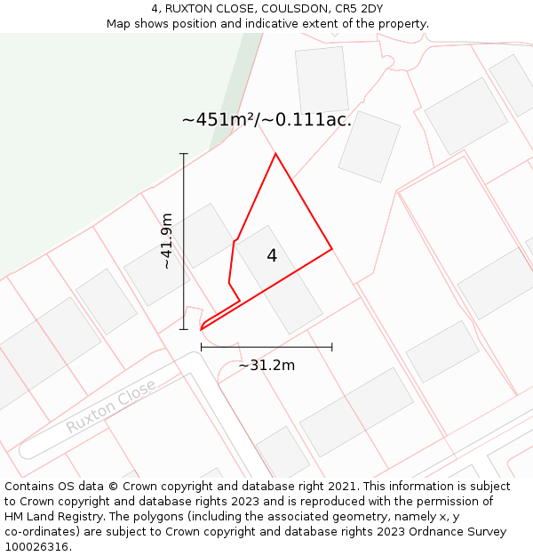 4, RUXTON CLOSE, COULSDON, CR5 2DY: Plot and title map