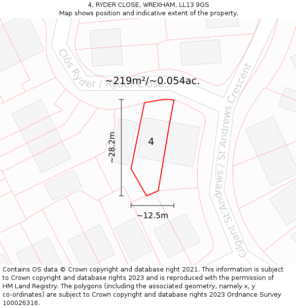 4, RYDER CLOSE, WREXHAM, LL13 9GS: Plot and title map