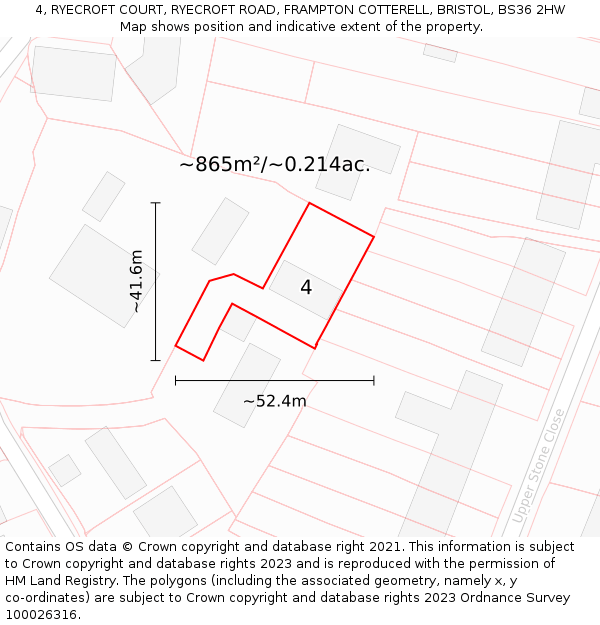 4, RYECROFT COURT, RYECROFT ROAD, FRAMPTON COTTERELL, BRISTOL, BS36 2HW: Plot and title map