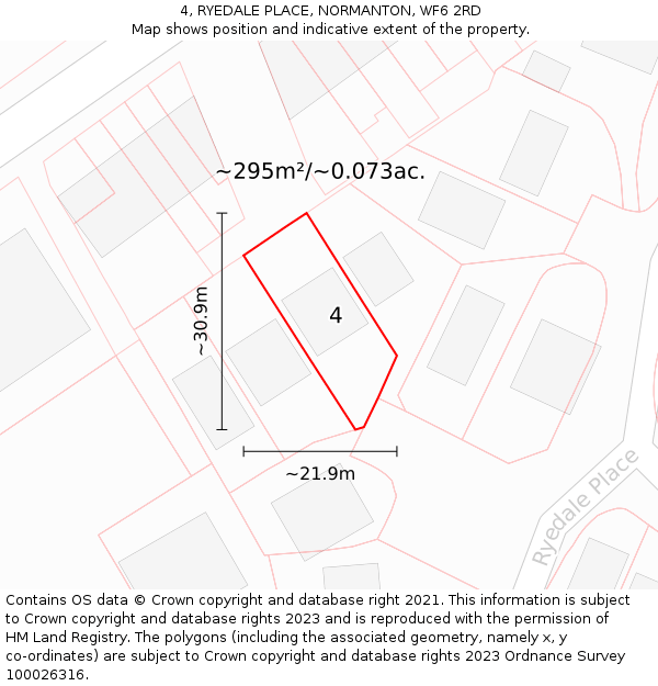 4, RYEDALE PLACE, NORMANTON, WF6 2RD: Plot and title map