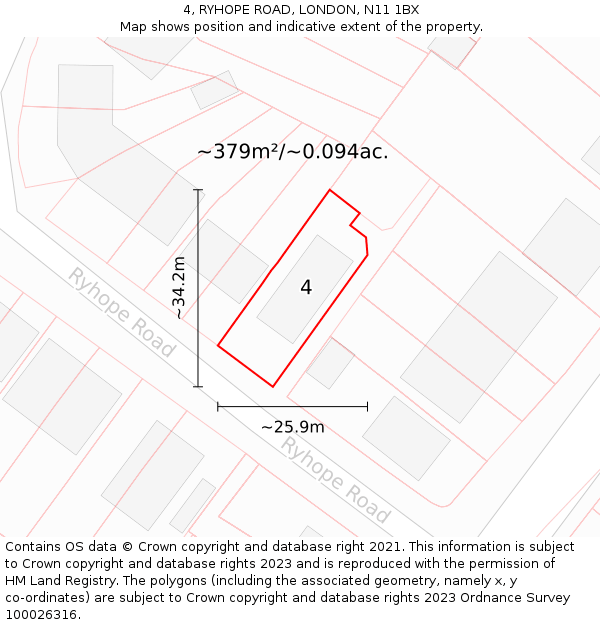 4, RYHOPE ROAD, LONDON, N11 1BX: Plot and title map