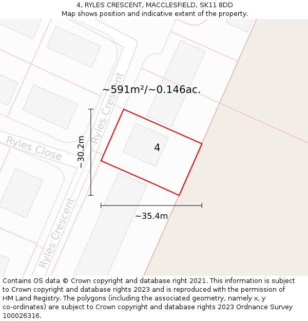 4, RYLES CRESCENT, MACCLESFIELD, SK11 8DD: Plot and title map